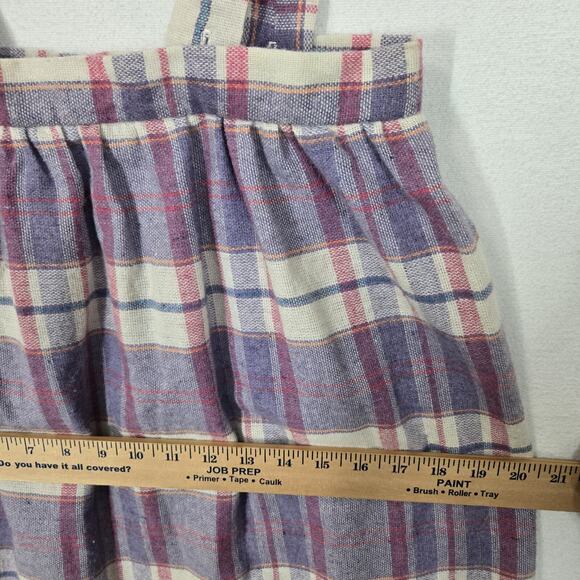 VTG Wool Blend Jumper Skirt Dress Straps Suspenders Purple Pink White Plaid - Picture 13 of 15